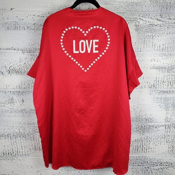 Victoria's Secret Red Satin Robe Heart Design Tie Closure, Ruffle Trim Romantic - Picture 6 of 9